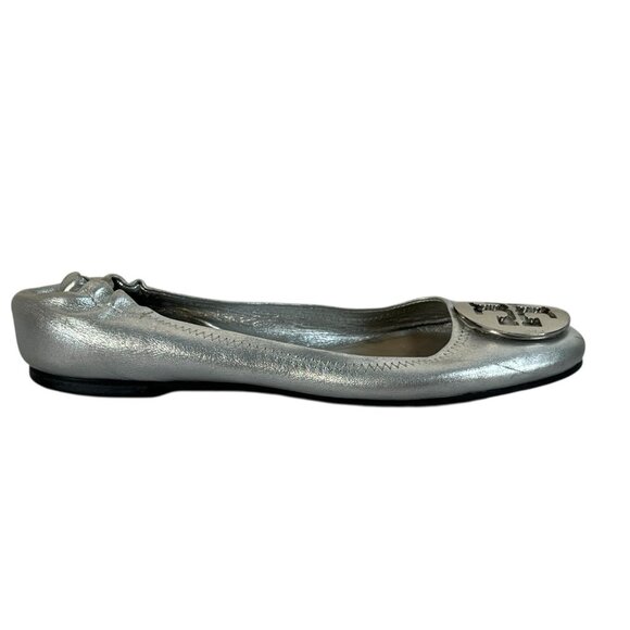 Tory‎ Burch Silver Leambs Leather Reva Ballet Flats sz 6.5 - Picture 2 of 8